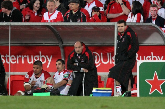 Nick Williams, Ruan Pienaar, Rory Best and Jared Payne look on