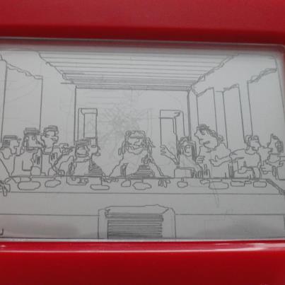 So, my brother recreated the last supper on his Etch-a-Sketch - Imgur