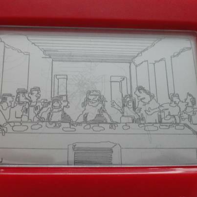 So, my brother recreated the last supper on his Etch-a-Sketch - Imgur