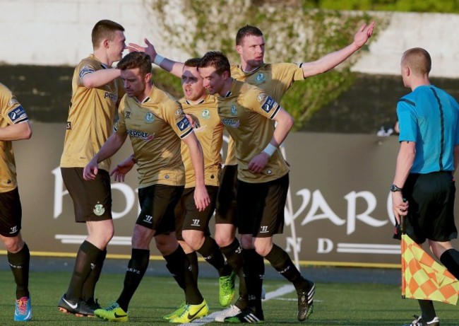 Ciaran Kilduff celebrates scoring the first goal with teammates