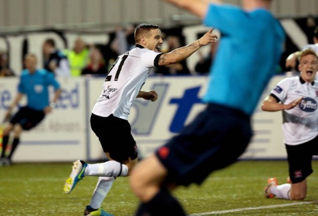 Darren Meenan celebrates scoring a goal