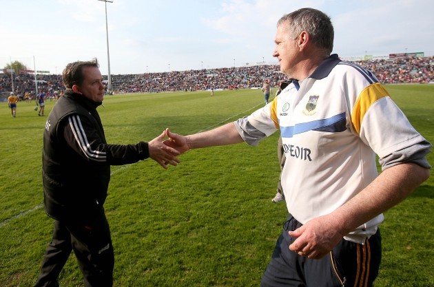 Davy Fitzgerald and Eamon O'Shea at the end of the game
