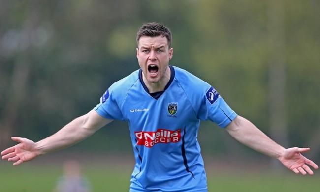 Gareth Matthews appeals to the linesman for offside after the opening goal