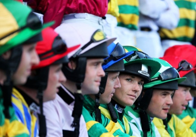 Katie Walsh and fellow jockeys pose for a group photograph