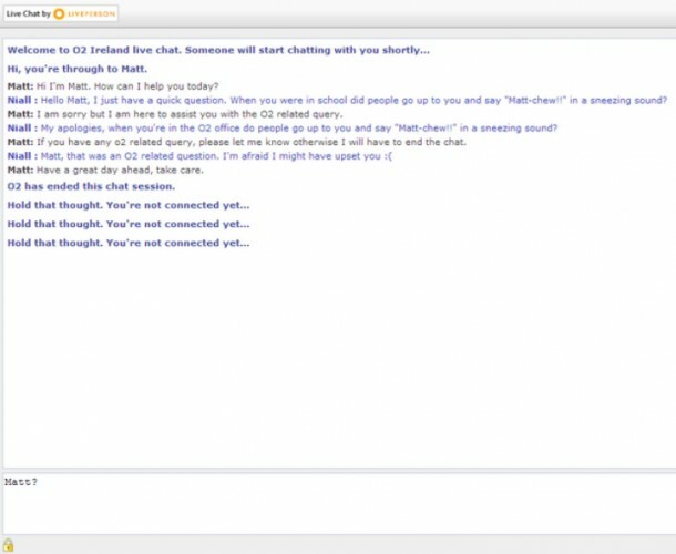 Irish Smartarse Tries To Troll O2 Live Chat Gets Shut Down