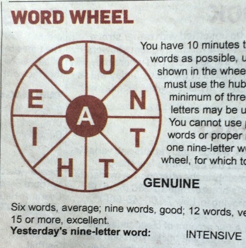 The Word Wheel in today's Irish Independent contains some ...