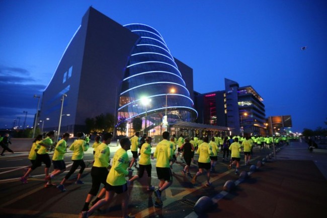 Competitors cross the National Covention Centre