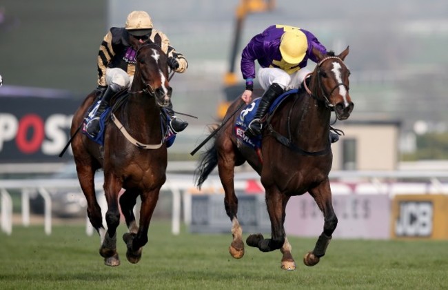 Lord Windermere ridden by Davy Russell beats On his Own ridden by David Casye to win