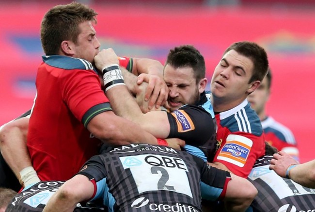 CJ Stander and Gerhard van den Heever with Tommy Seymour