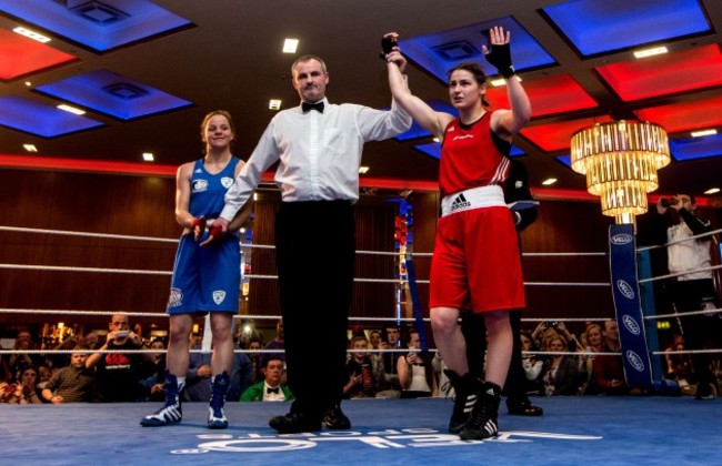 Katie Taylor is declared the winner