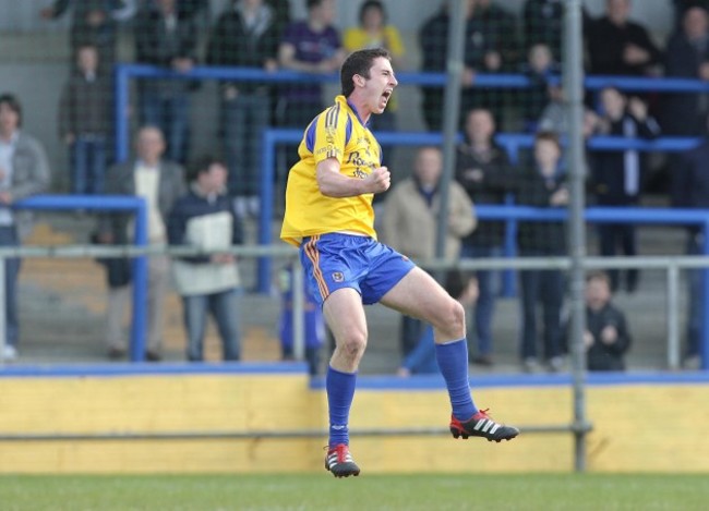 Colin Compton celebrates scoring a late goal