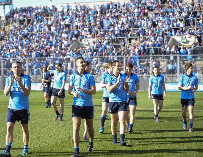 Dublin players celebrate at the end of the game