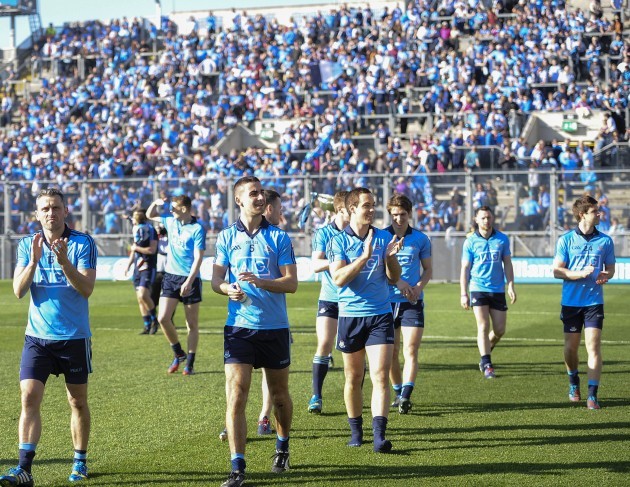 Dublin players celebrate at the end of the game