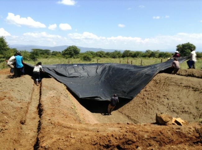 Lining a pond for rain water harvesting