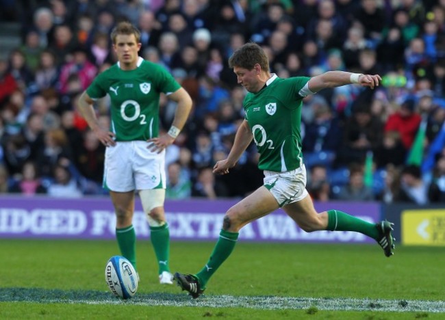 Ronan O'Gara kicks a penalty