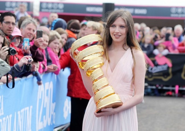 The trophy is brought in before the riders sign on and begin the race