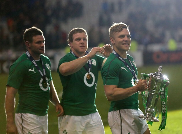 Fergus McFadden, Sean Cronin and Ian Madigan with the trophy