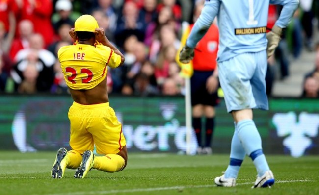 Jordon Ibe reacts to a missed chance