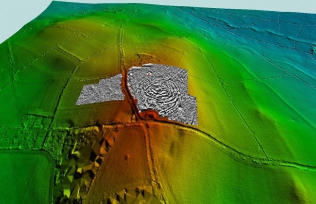 Pic 3 Geophysical Survey of Tlachtga overlaid onto the LiDAR Image (Dr Stephen Davis and Chris Carey, funded by the Heritage Council)