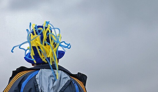 A Wicklow supporter makes his way to the game