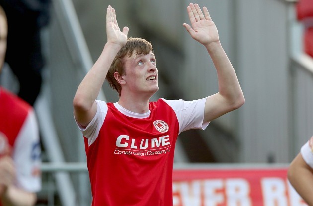 Chris Forrester celebrates scoring the first goal of the game