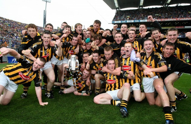 Kilkenny players celebrate with the trophy