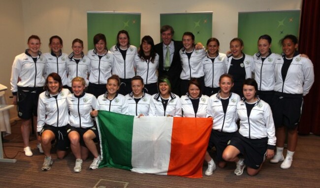 The team are welcomed home by John Delaney