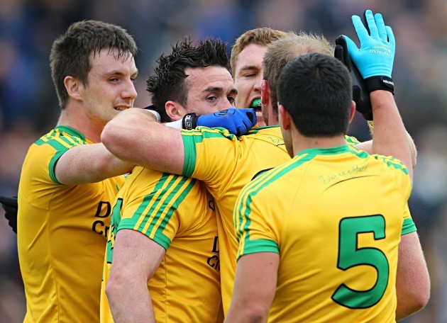 Donegal players celebrate after the final whistle