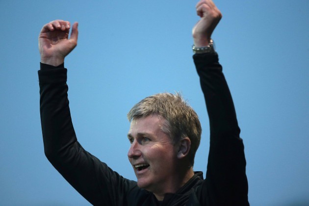 Dundalk manager Stephen Kenny celebrates their fifth goal