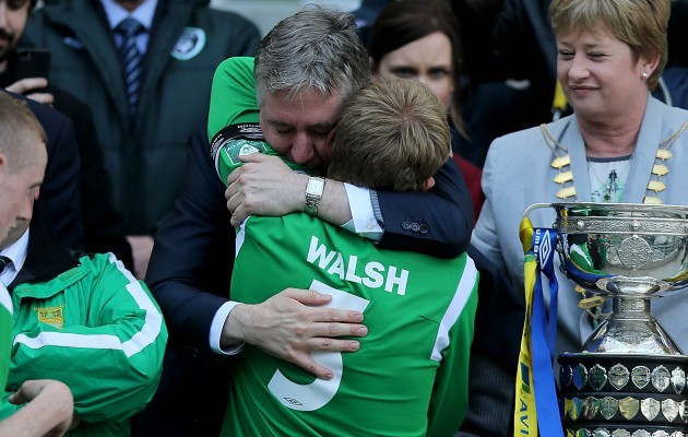 John Delaney celebrates with Saint Michael's captain James Walsh
