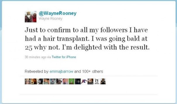Wayne Rooney tells his Twitter friends he's had a hair transplant and is  'delighted' with the result