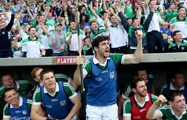 Cathal King and team mates celebrate a late score