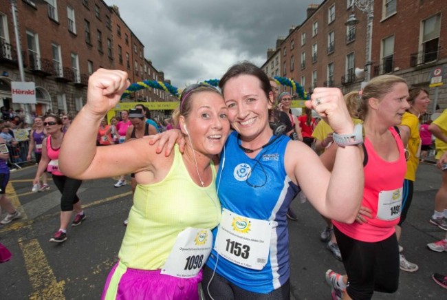 Sylvia Abraham and Linda Richardson at the finish of the Flora Women's Mini Marathon