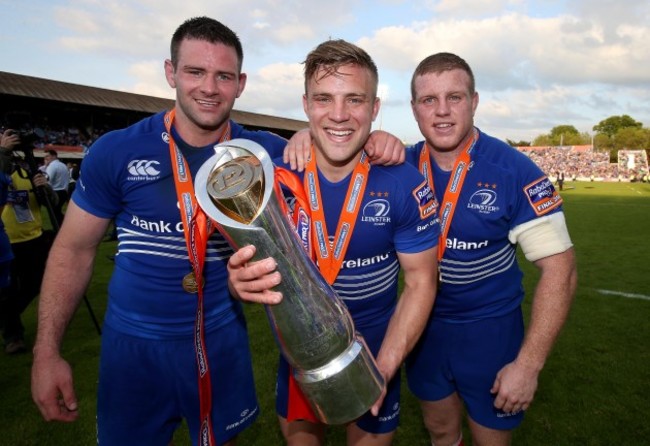 Fergus McFadden, Ian Madigan and Sean Cronin celebrate winning