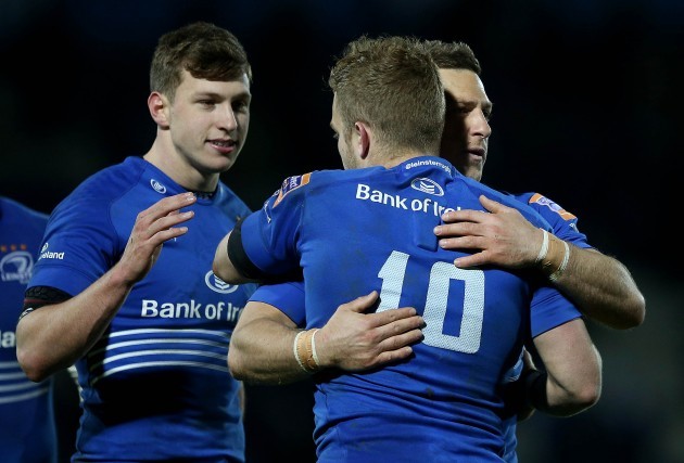 Ian Madigan and Jimmy Gopperth celebrate at the final whistle