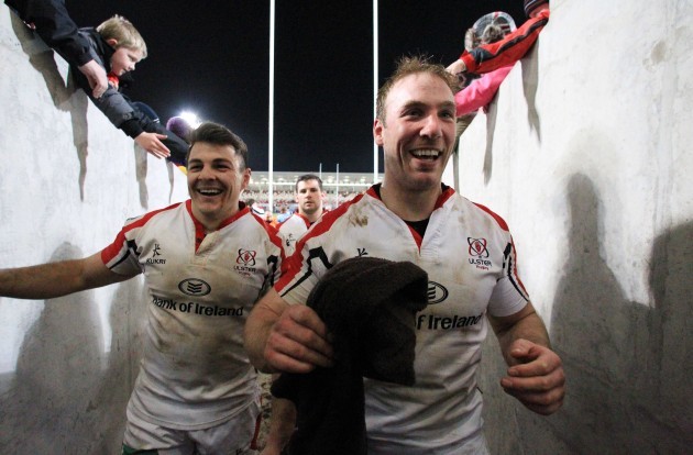 Stephen Ferris celebrates with Sean Doyle after the game
