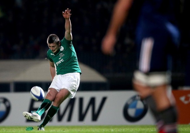 Ross Byrne kicks a conversion