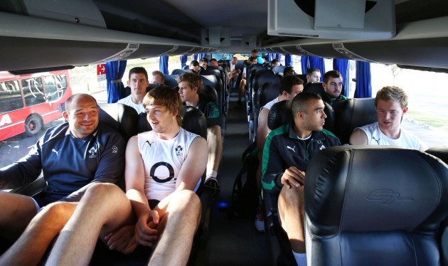 The Ireland squad on the coach making their way to a weights session