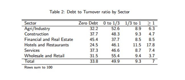 Debt to turnover by size