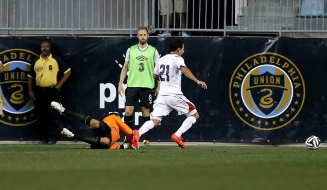 Ireland goalkeeper David Forde concedes a penalty