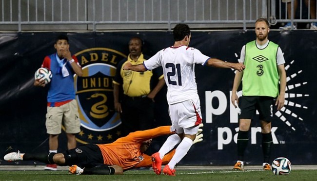 Ireland goalkeeper David Forde concedes a penalty