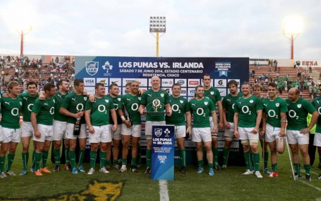 The Ireland team celebrate with the trophy