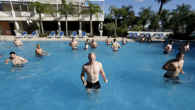 The Ireland team during the pool recovery session