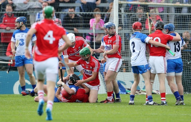 Tempers flare between the Cork and Waterford players