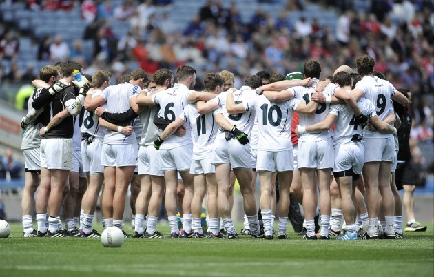 The Kildare team huddle before the game