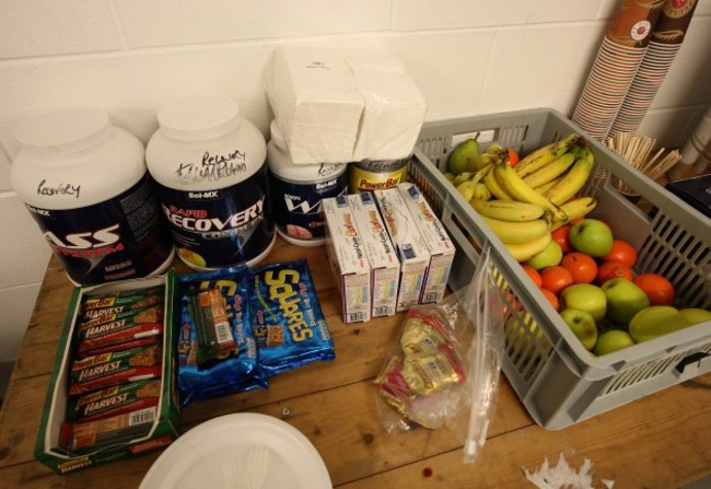 General view of food in the Ireland changing room before the game