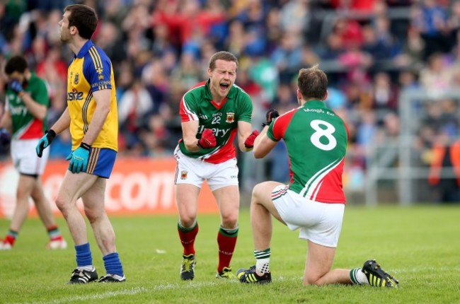 Andy Moran and Aidan O'Shea celebrate at the final whistle