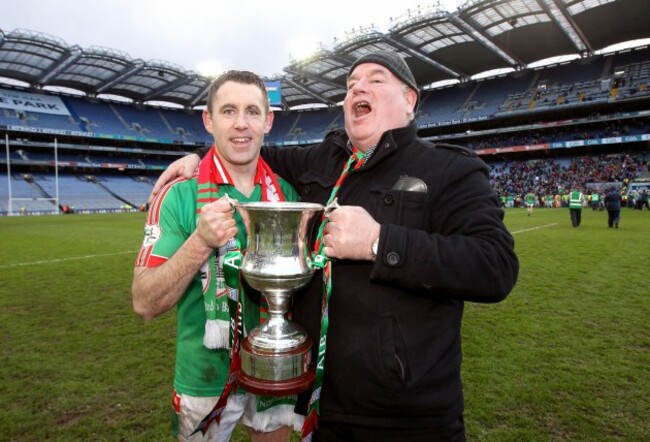 Frankie Dolan celebrates with his father Frankie Snr.