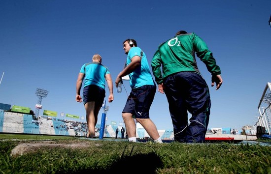 Luke Marshall and Rob Herring come out onto the pitch to warm up