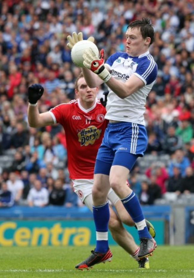 Rory Beggan under pressure from Aidan Cassidy 3/8/2013